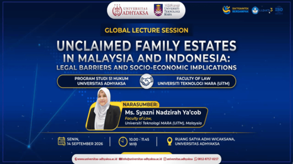 Universitas Adhyaksa dan UiTM Bahas Tantangan Hukum Waris Lintas Negara dalam Global Lecture Session